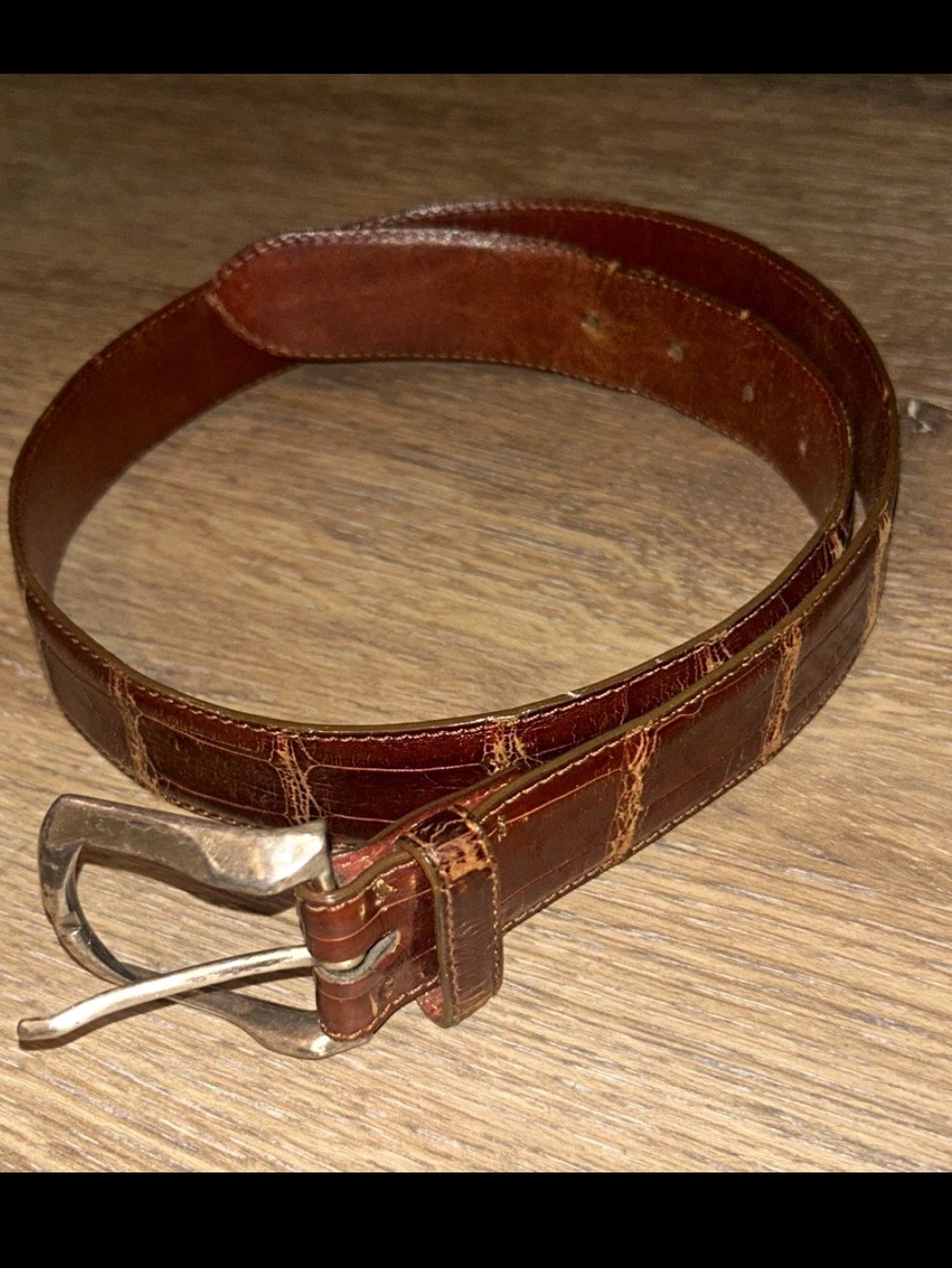 Men's Brown Leather (alligator print) Dress Belt Made in Italy